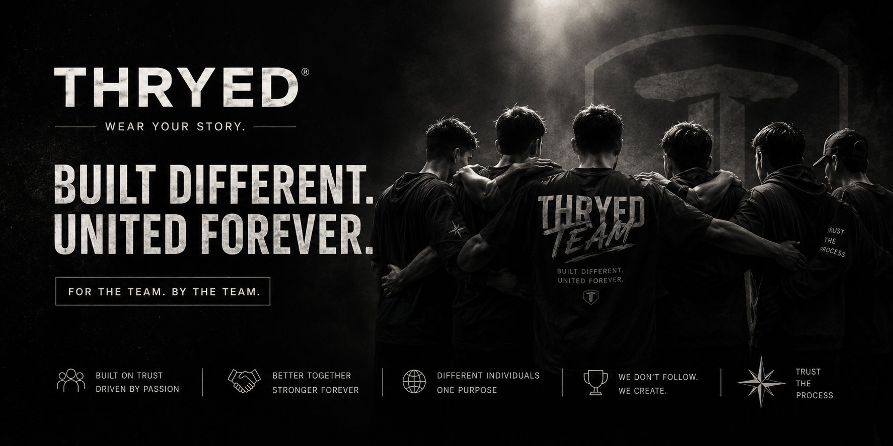 THRYED team banner with Built Different. United Forever.